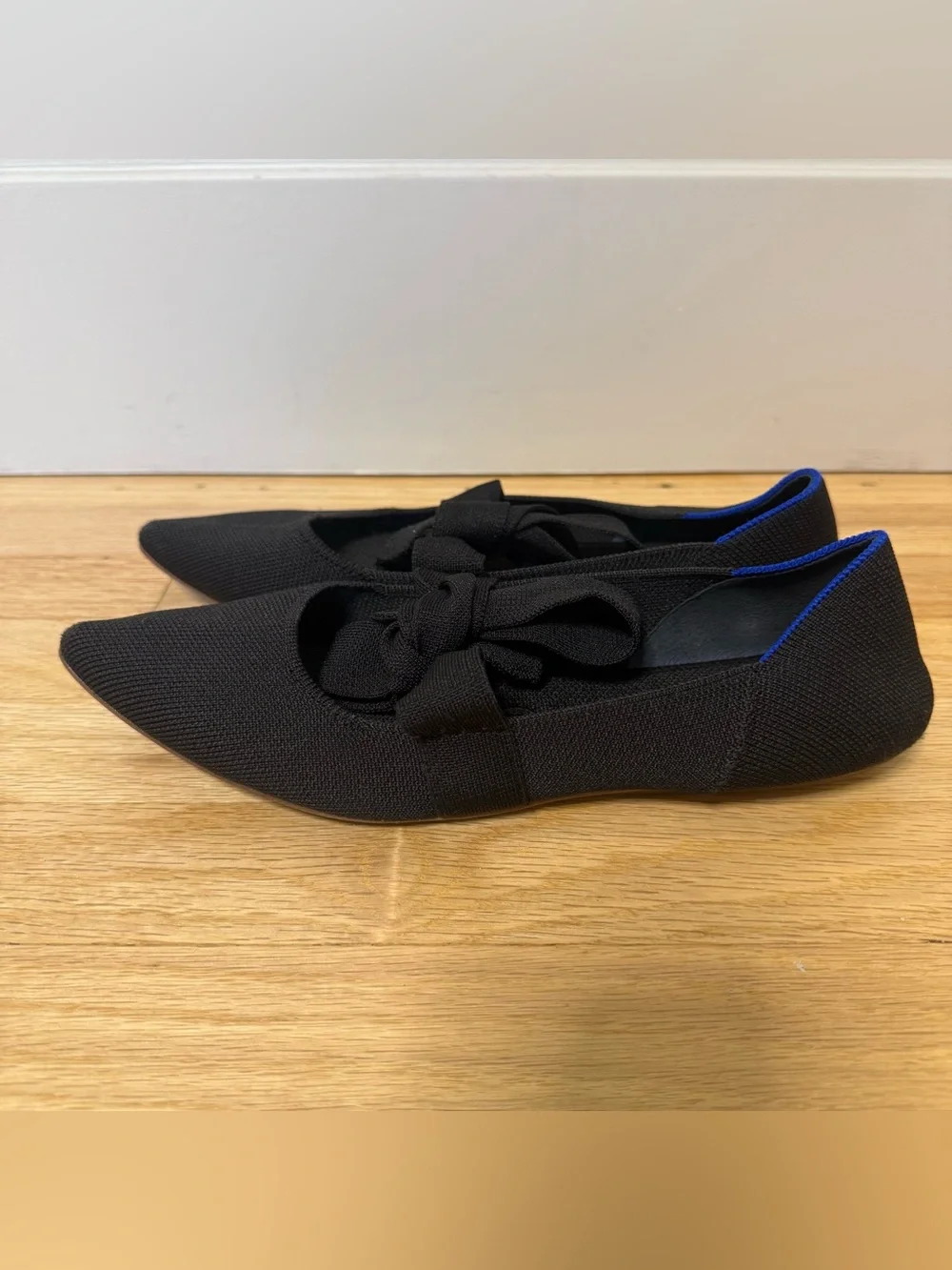 Rothy’s Pointed Toe Mary Jane Bow Tie Flat In Black Sz US W8.5